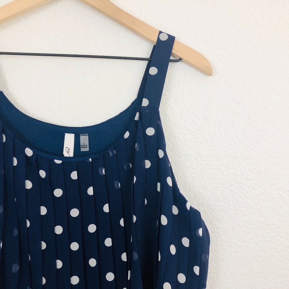 [NY Collection] Polka Dot Popover Pleated Dress - Picture 2 of 7